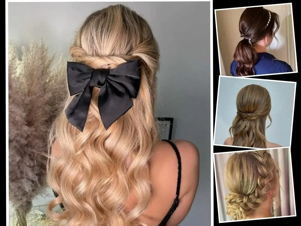 Inspiracje na fryzury studniówkowe: warkocze, koki i eleganckie kucyki.