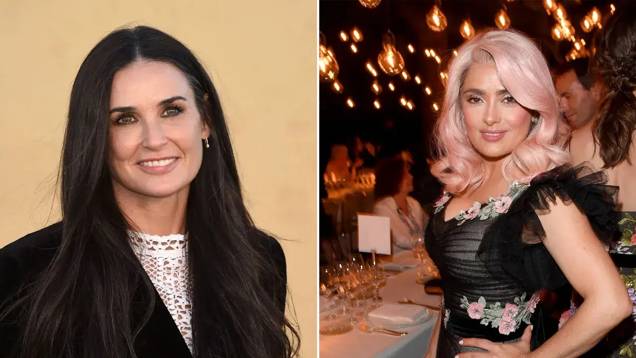 Demi Moore z ciemnymi włosami i Salma Hayek w różowych lokach. Czyżby różowy kolor włosów postarzał?